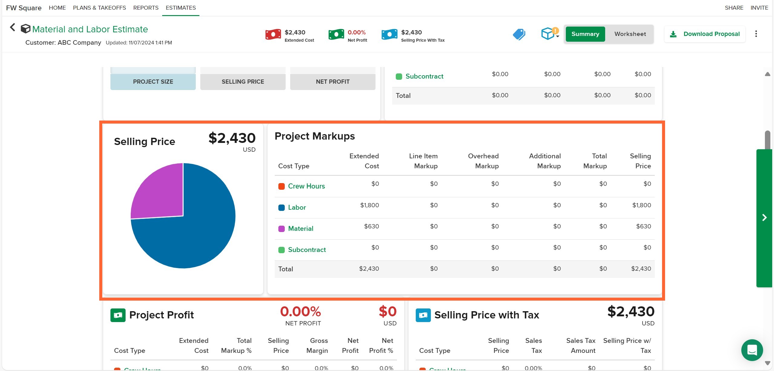 Est Summary Markups marked