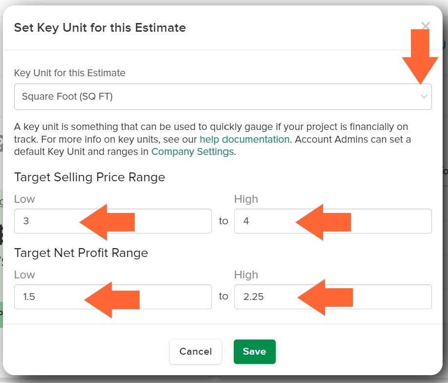 Est Summary Set Key Units marked