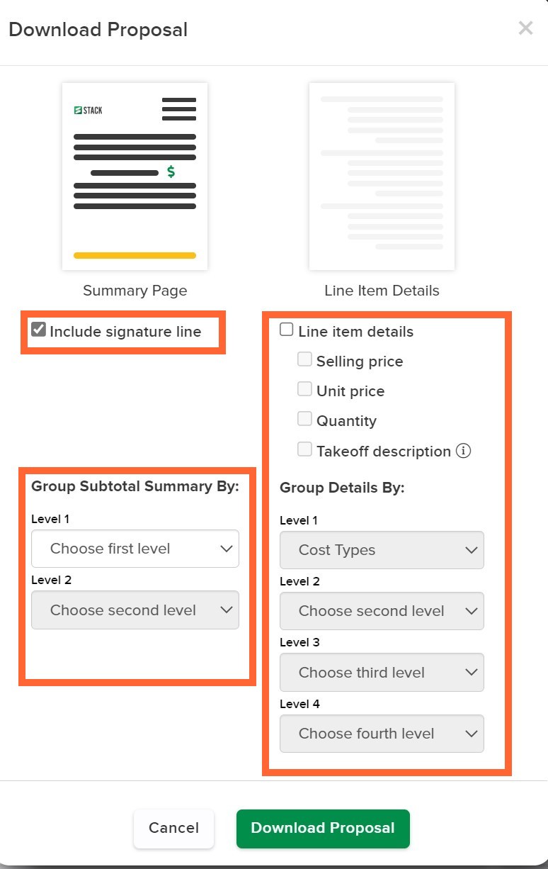 download proposal selection box marked