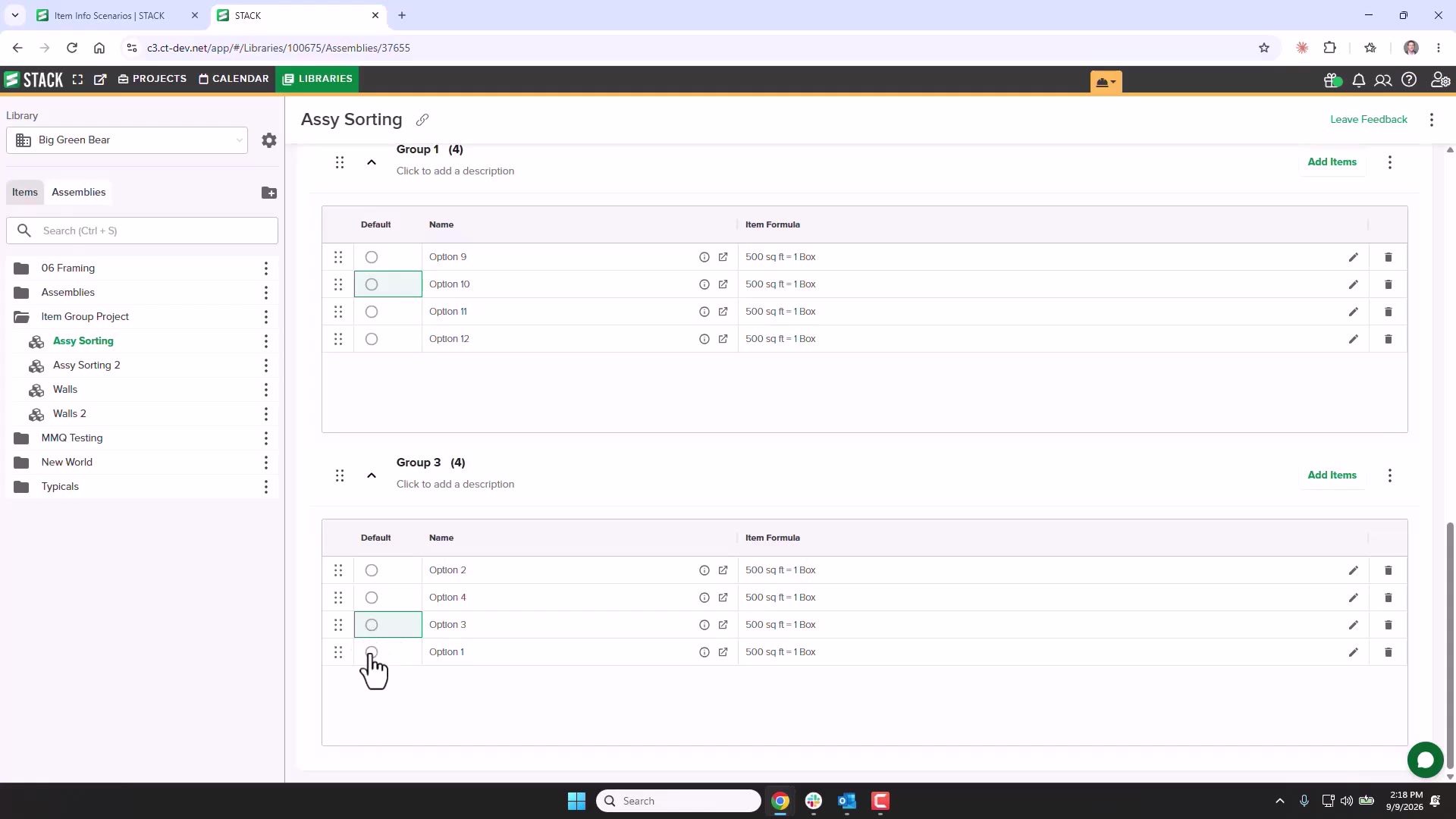 Item Group Default column