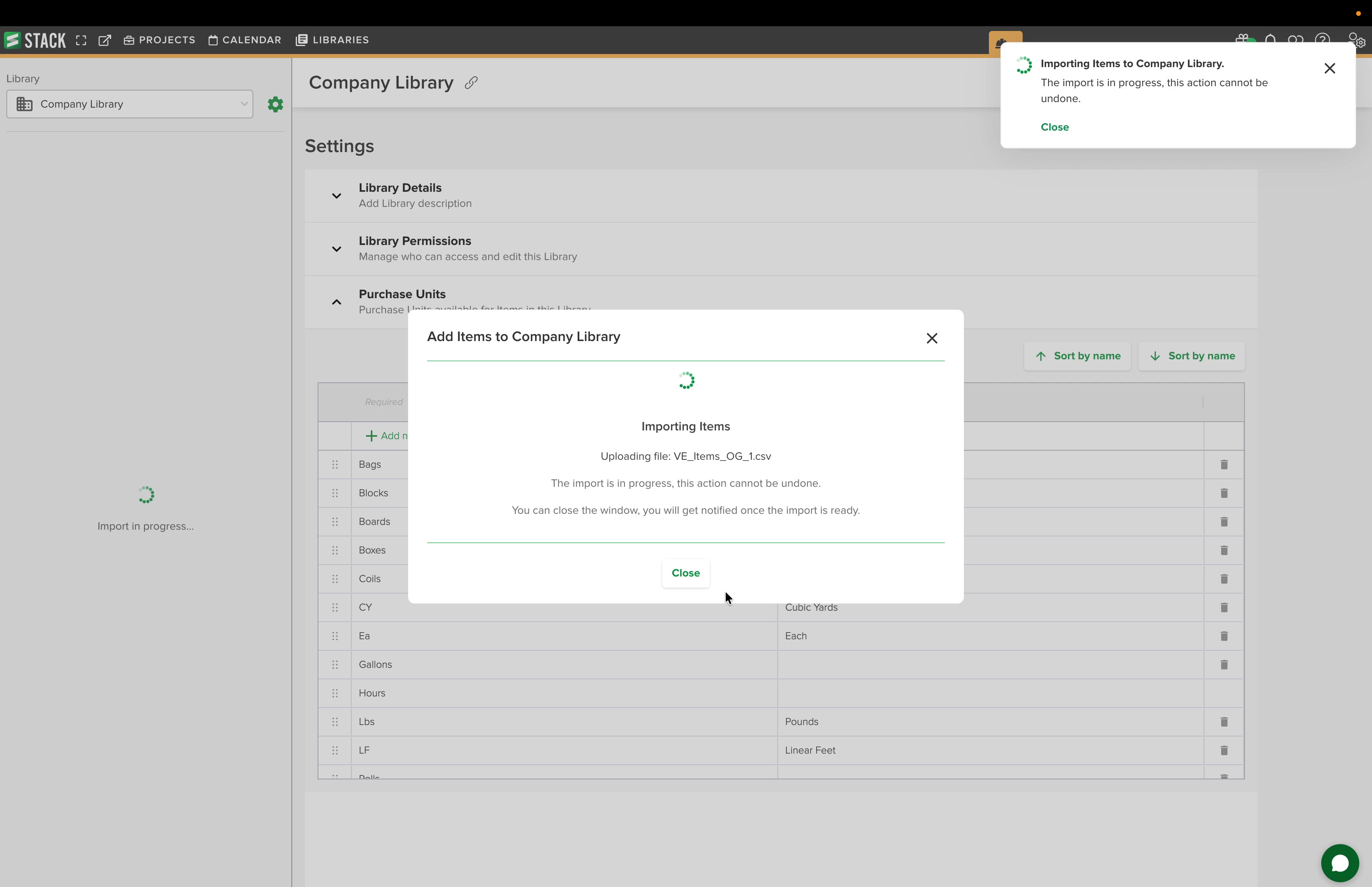 Import Complete window showing items imported and the Revert Import link